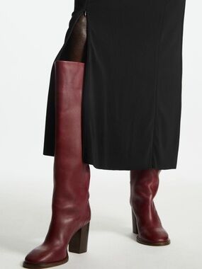 COS Knee High Leather Heeled Boot Burgundy Red Leather Size EU 37 / US 7